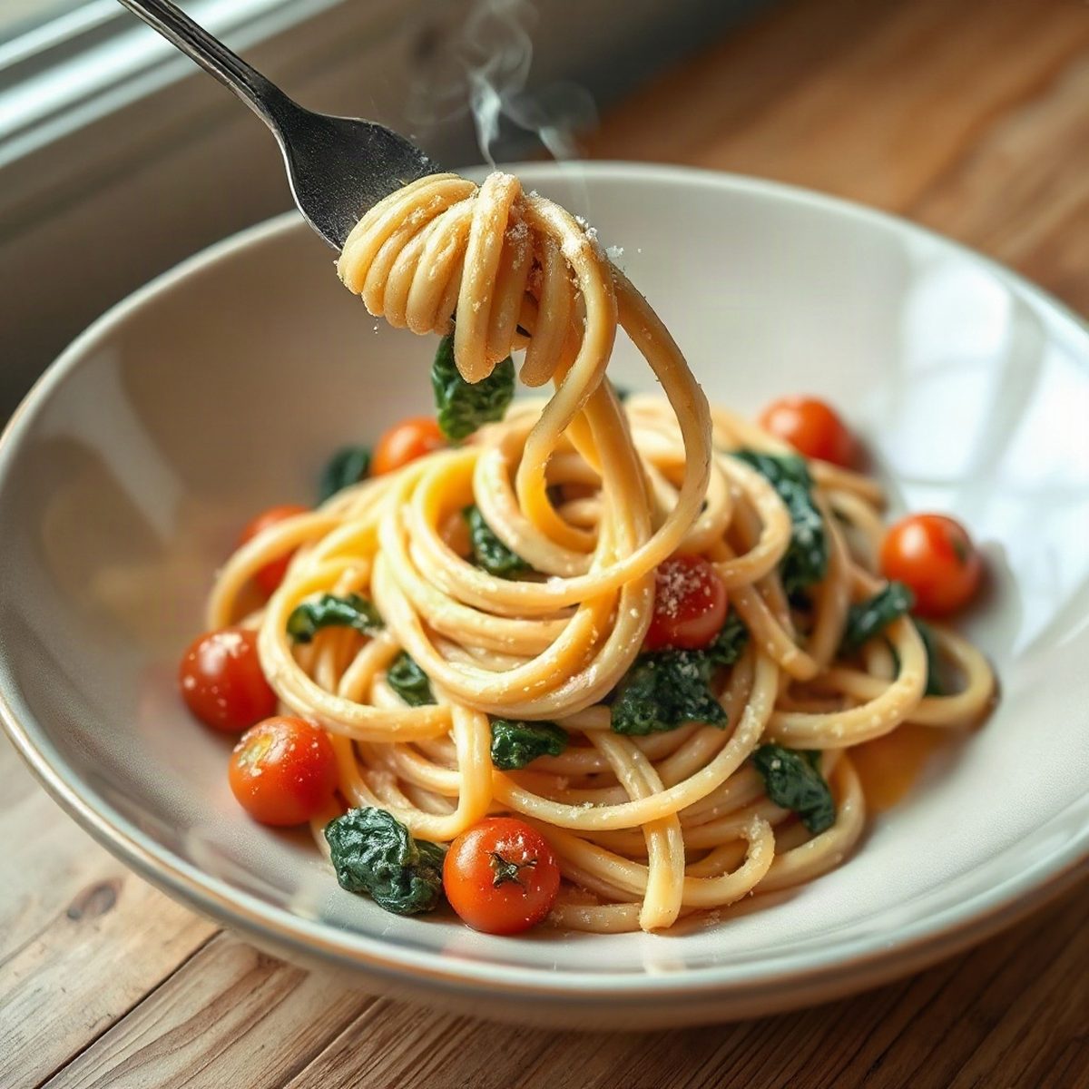 Creamy Boursin Pasta with Spinach and Tomatoes