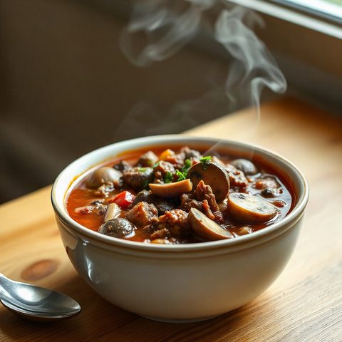 Chili réconfortant de bœuf haché aux champignons