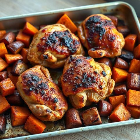 Cuisses de poulet rôties au paprika fumé et patates douces