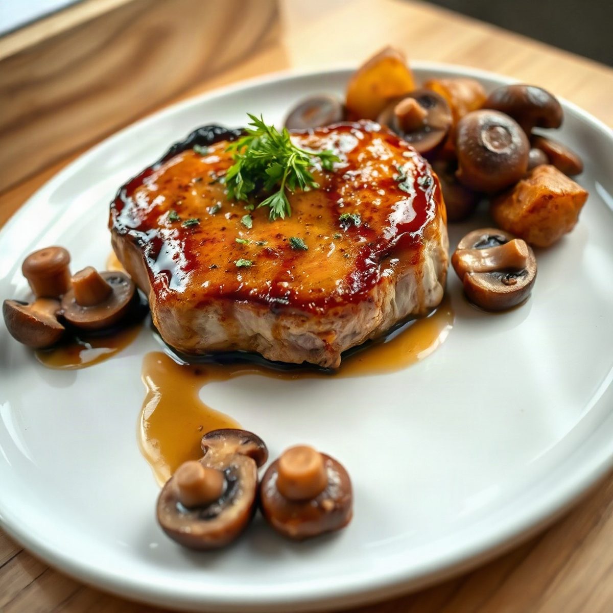 Maple-Glazed Pork Chops with Sautéed Mushrooms