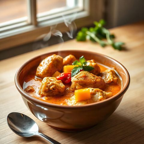 Curry de poulet au lait de coco et poivrons