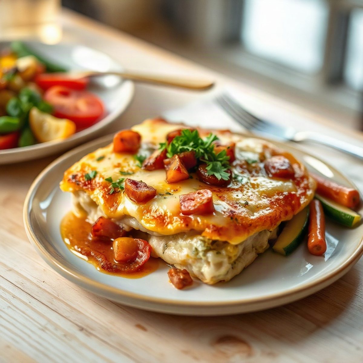 Croque-gratin au jambon parisien, gouda et oignons caramélisés