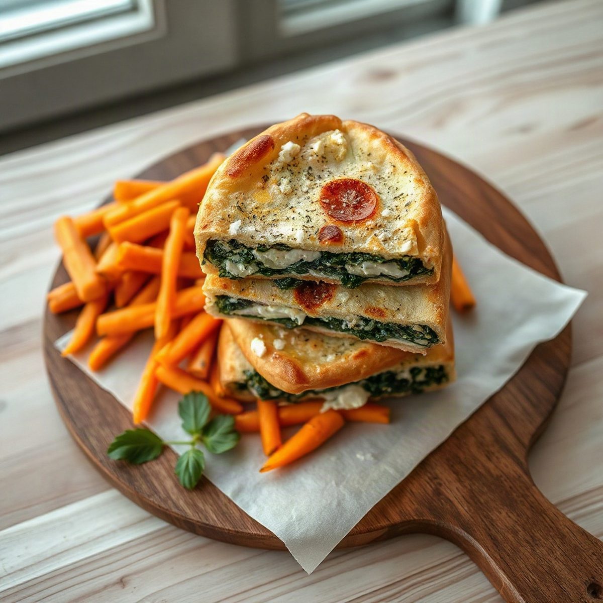Spinach and Feta Pie with Lemon Carrot Salad and Crispy Pita