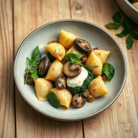 Gnocchis gratinés aux champignons, épinards et ricotta
