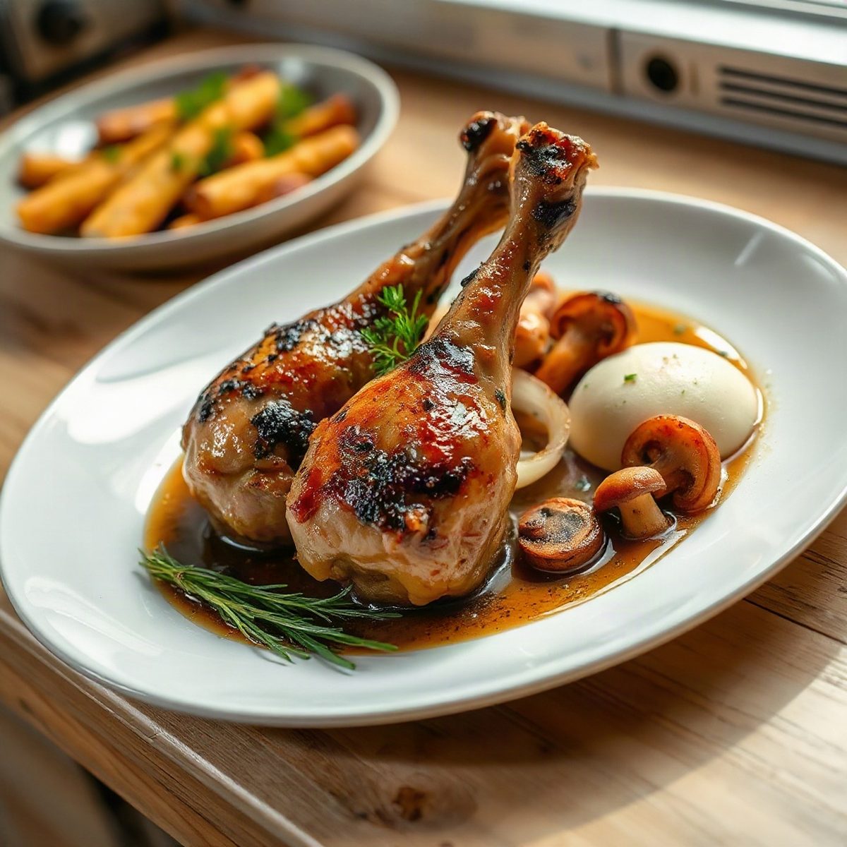 Braised Chicken Drumsticks with King Oyster Mushrooms and Daikon