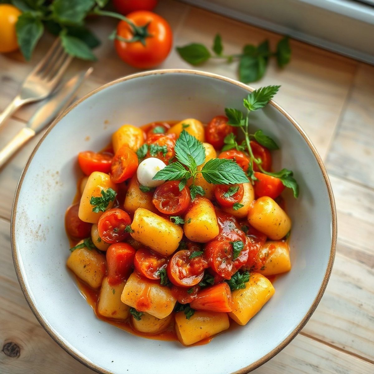 Gnocchi poêlés au coulis de tomates et bocconcini