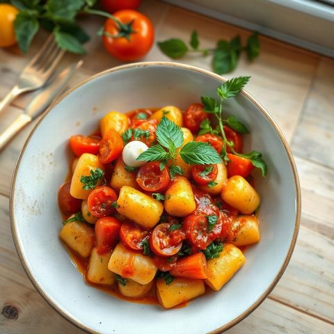 Gnocchi poêlés au coulis de tomates et bocconcini