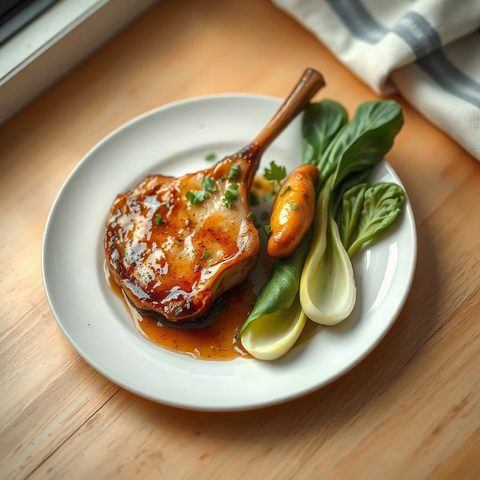 Côtelettes de porc laquées au gingembre et bok choy