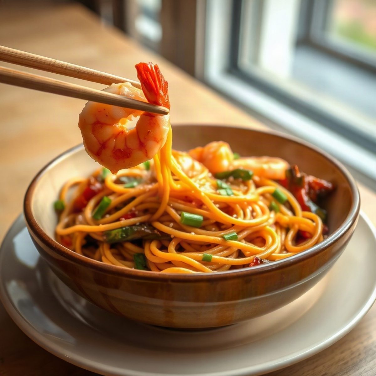Garlic Shrimp and Yu Choy Noodles
