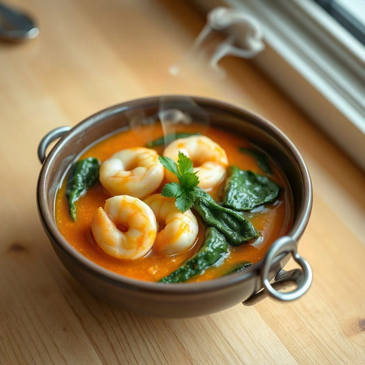 Coconut shrimp curry with spinach
