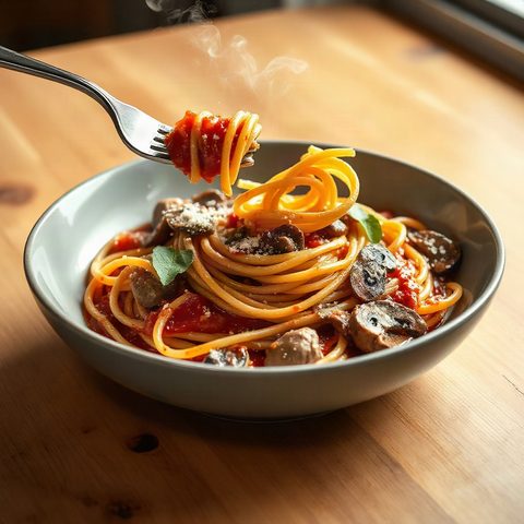Spaghetti à la sauce à la viande et aux champignons