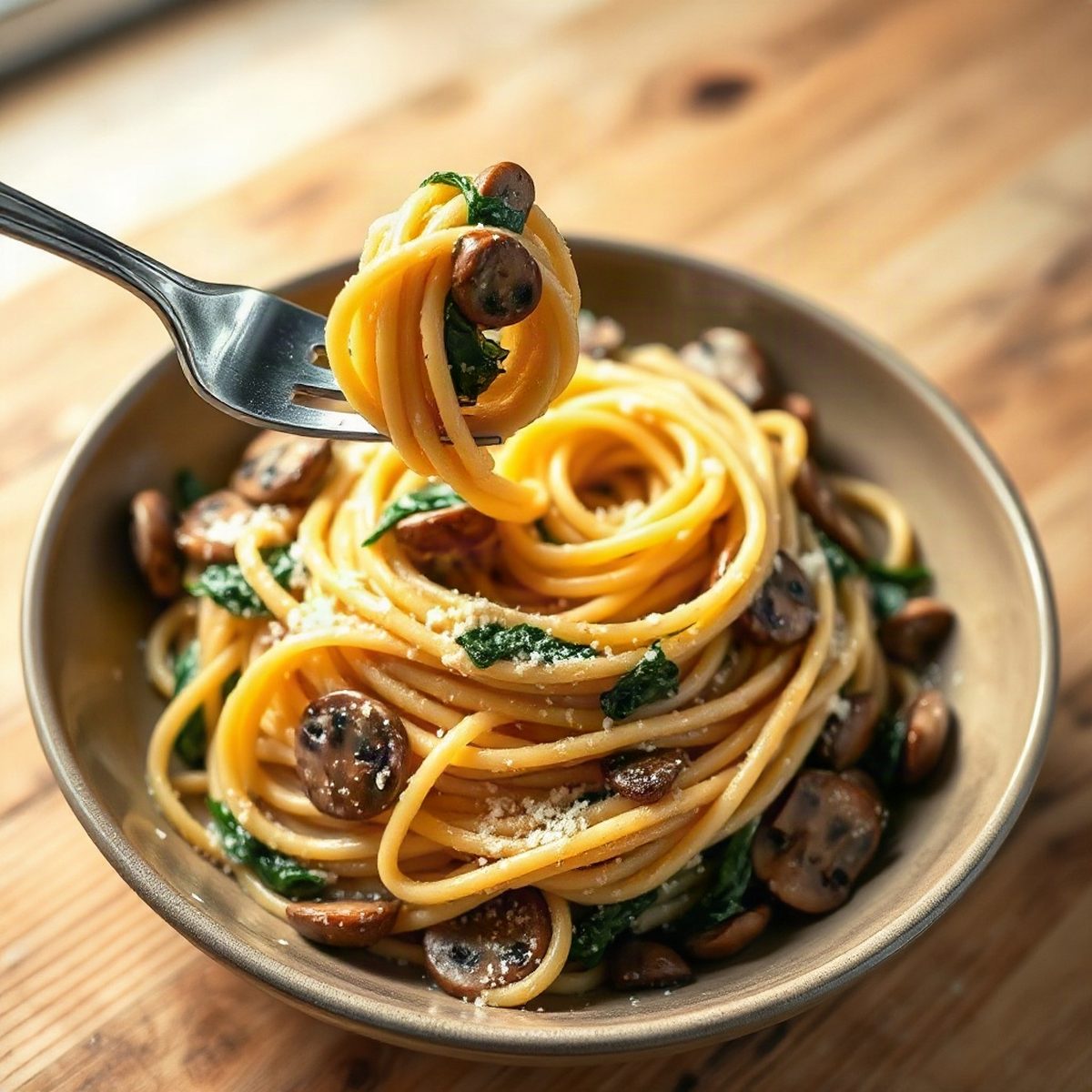 Pâtes crémeuses au ricotta, champignons et épinards