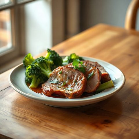 Sauté de filet de porc, brocoli et miel-soya