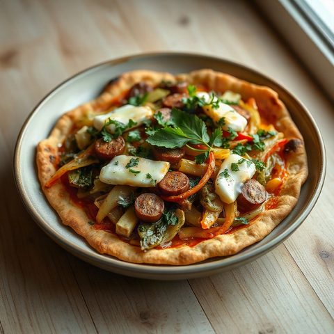 Pizzas rustiques au chou vert caramélisé et fromage