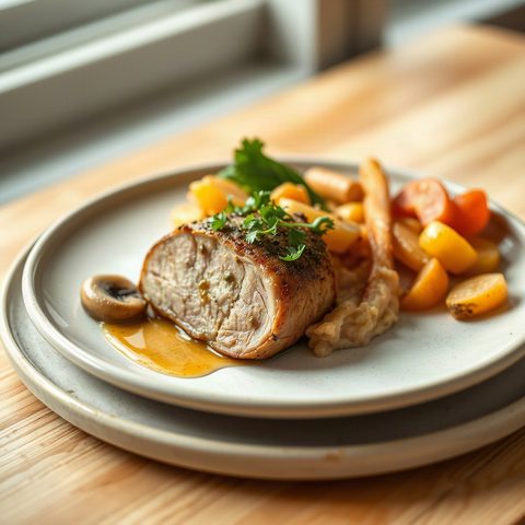 Filets de porc à la moutarde et aux champignons