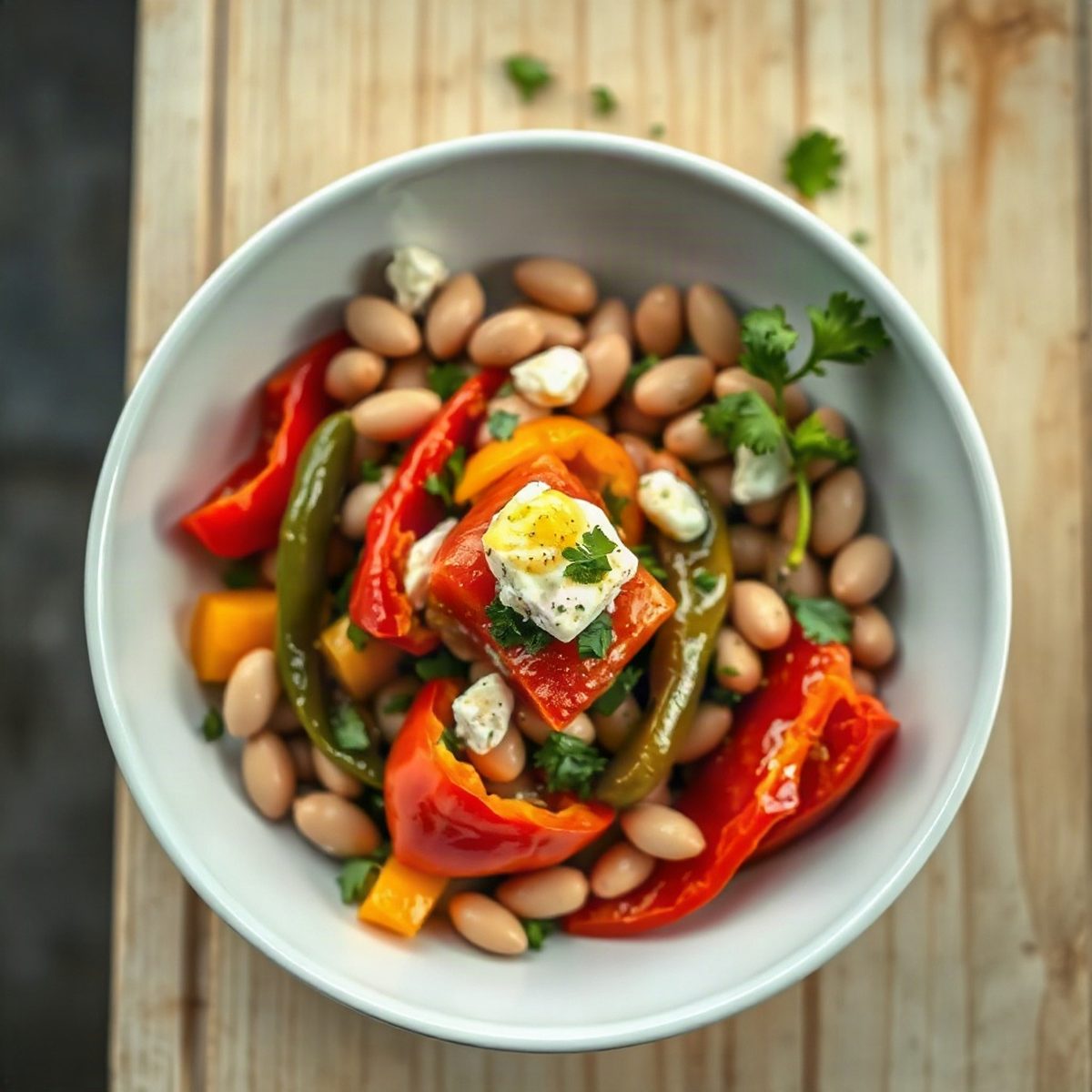 Skillet Peppers and White Beans with Goat Cheese