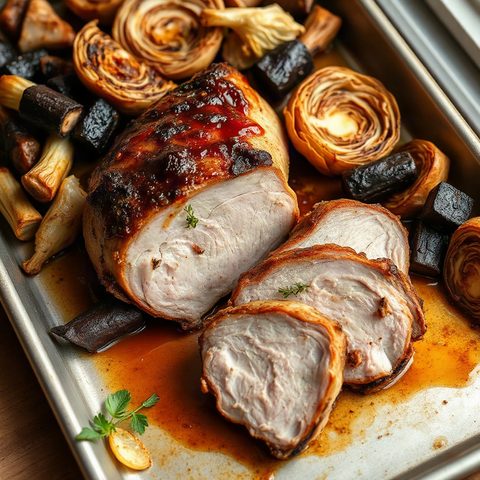 Filet de porc laqué à l'érable et chou rôti