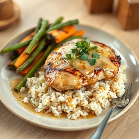 Poulet crémeux aux poireaux sur riz