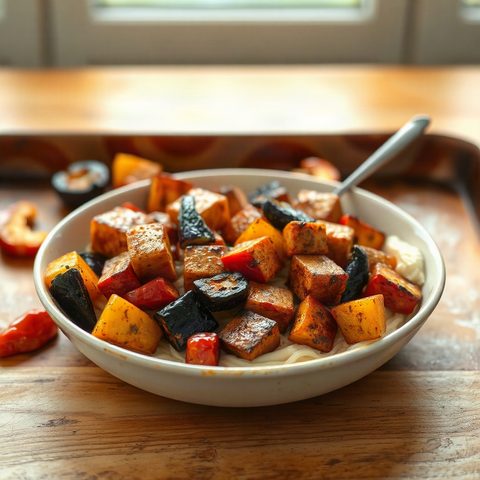 Bol de tofu rôti à la courge et au poivron