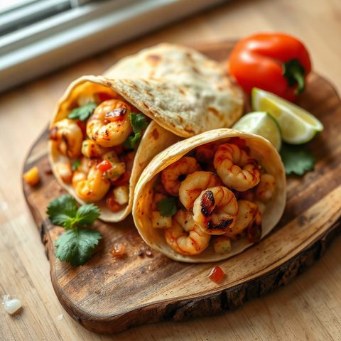 Tacos de crevettes grillées aux poivrons