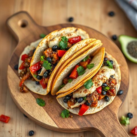 Tacos de poivrons rôtis aux haricots noirs