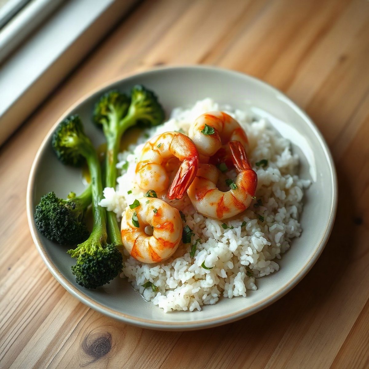 Garlic Shrimp Sauté with Broccoli and Rice