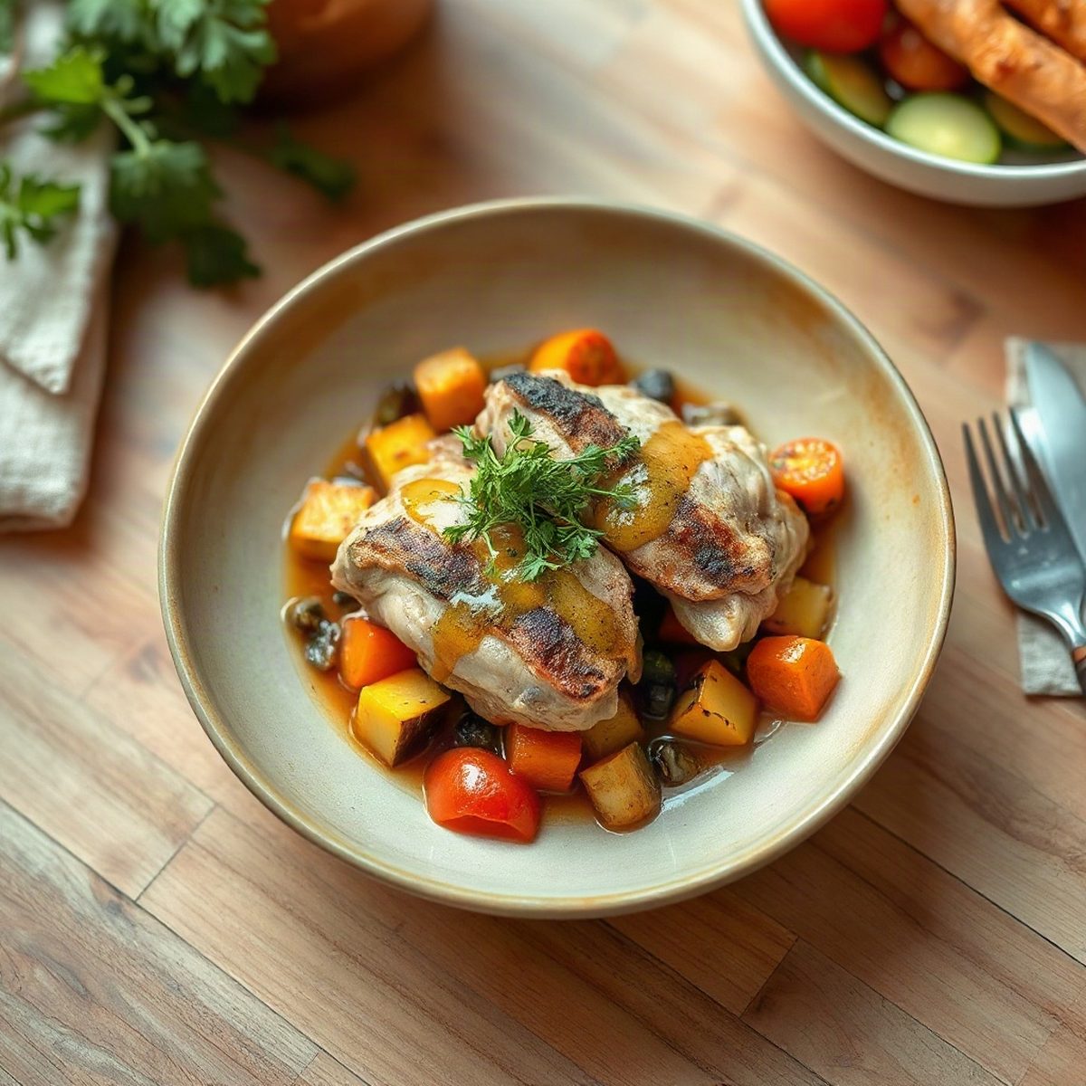 Braised Chicken Thighs with Tomato and Root Vegetables
