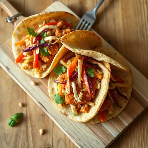 Tacos de poisson croustillant aux poivrons arc-en-ciel