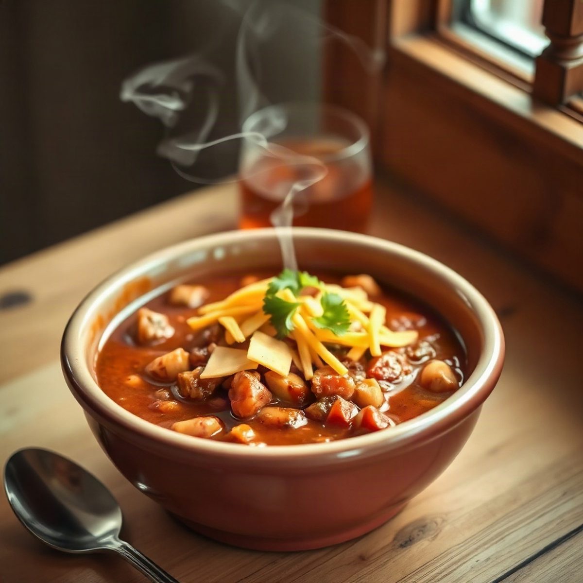 Vegetarian Pepper Chili Topped with Cheddar
