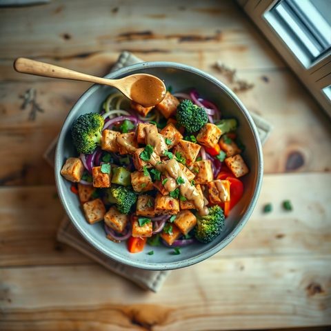 Bol de tempeh glacé à l'érable et brocoli