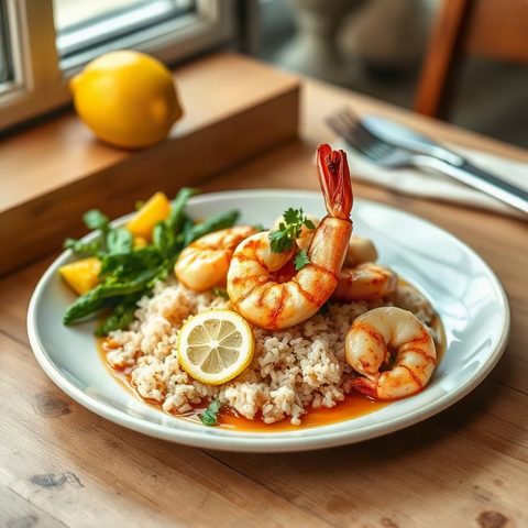 Crevettes à l'ail et au citron sur riz