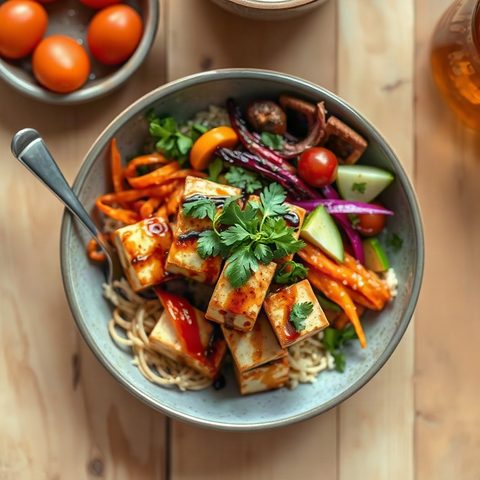 Bol de tofu laqué au miel et sésame