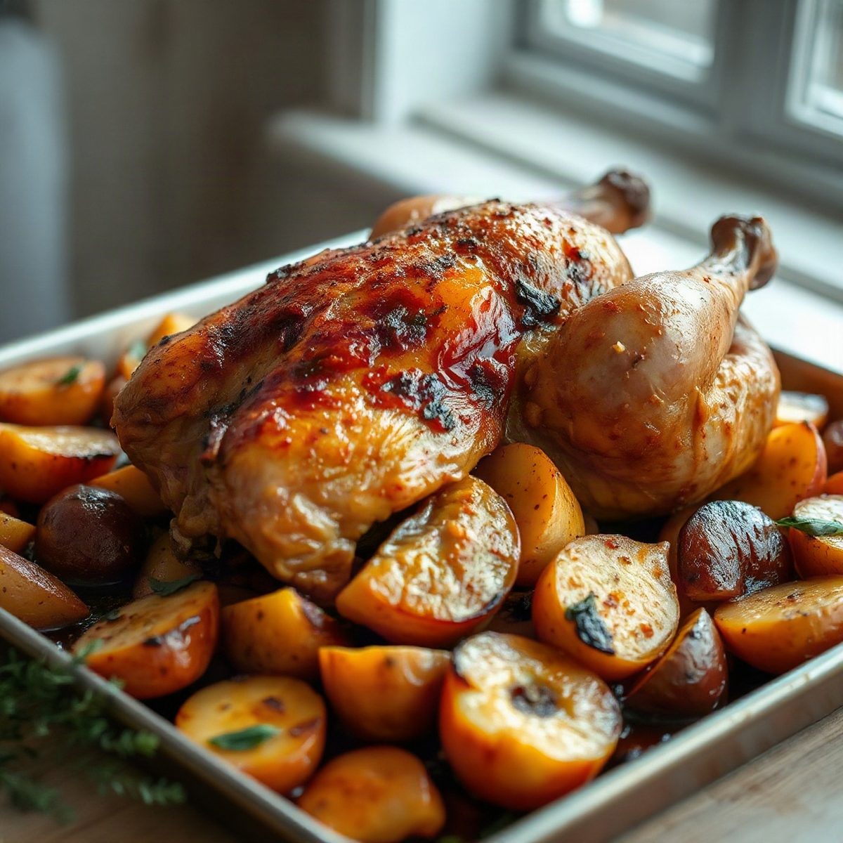 Poulet rôti aux pommes et aux pommes de terre