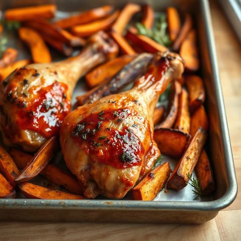 Pilons de poulet rôtis au paprika fumé et frites de patates douces
