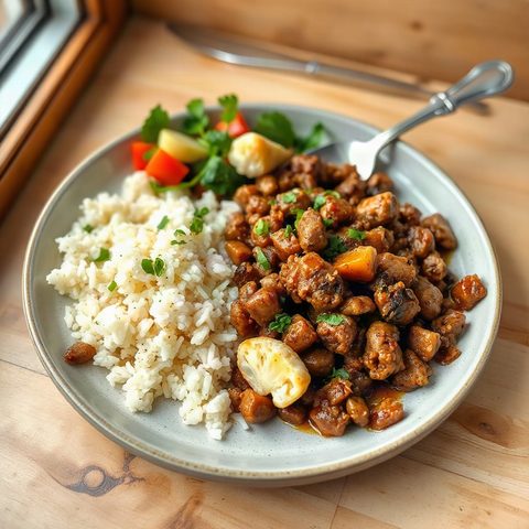 Sauté de porc haché au chou-fleur et riz