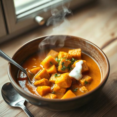 Curry de tofu et courge butternut au lait d'avoine