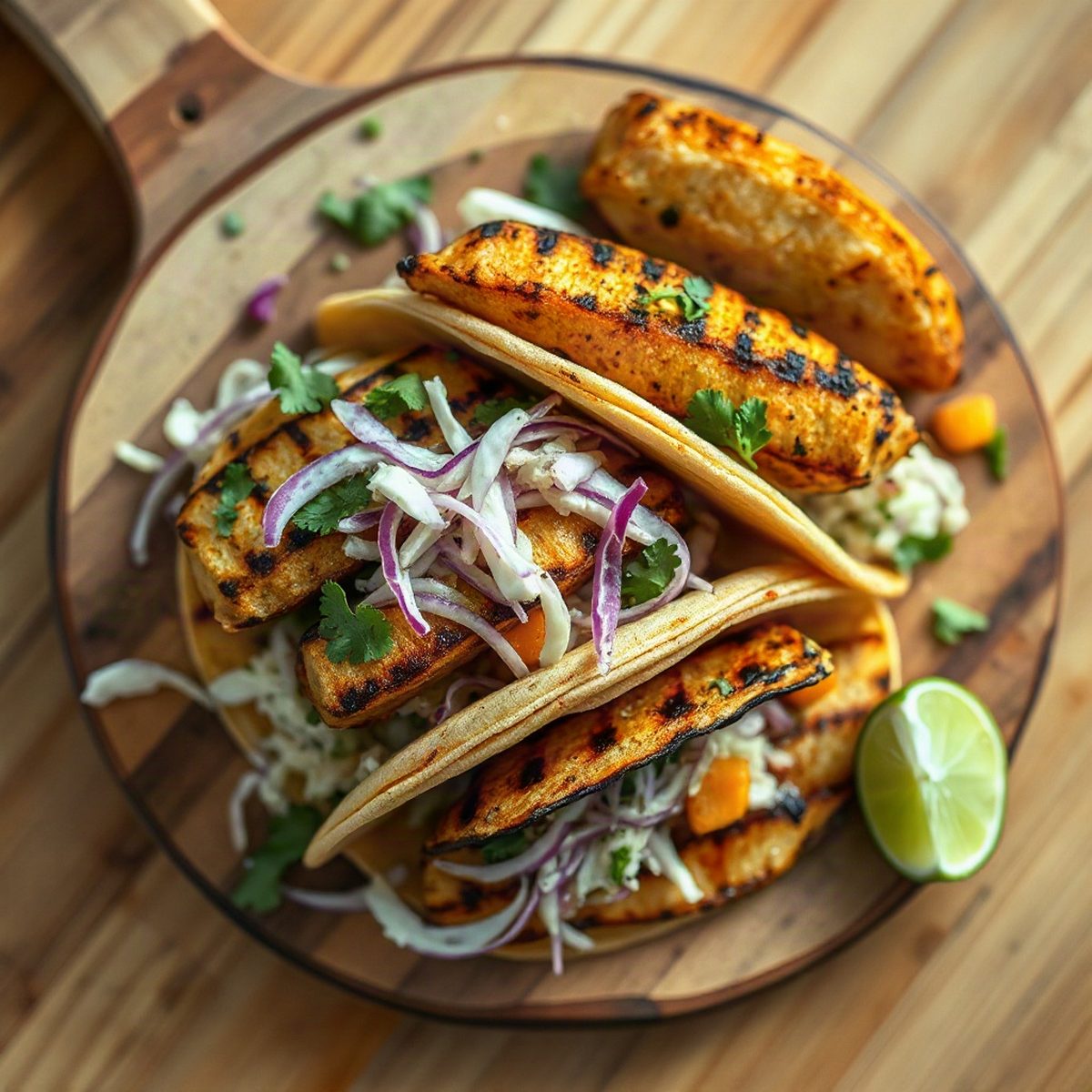 Grilled Mackerel Tacos with Napa Cabbage Slaw