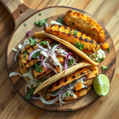 Tacos de maquereau grillé et slaw de chou nappa