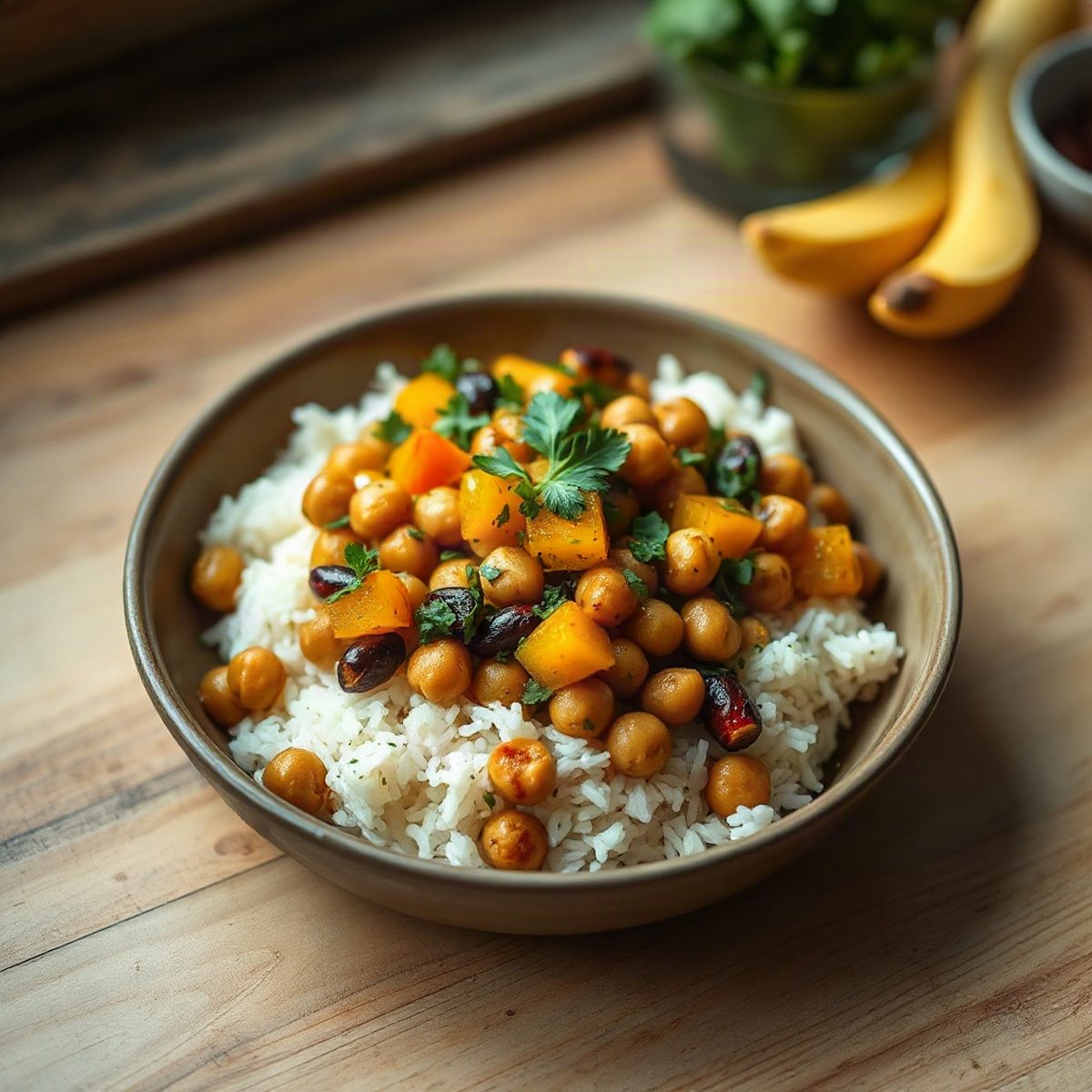 Cari de pois chiches et courge beurre au riz