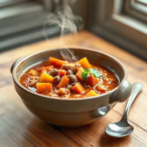 Curry de lentilles et courge au coulis de tomates