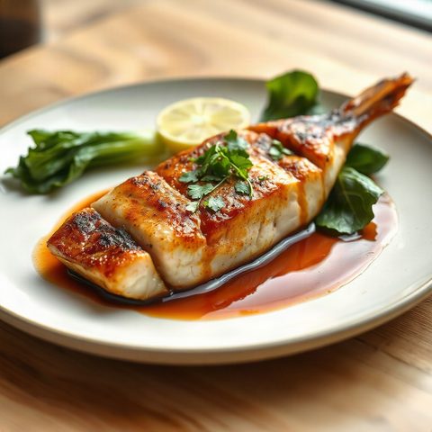 Poisson-chat braisé à la sauce soya et au bok choy