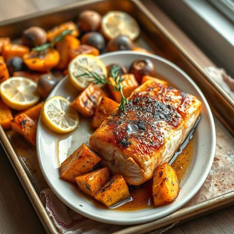 Saumon rôti miel-citron et courge butternut
