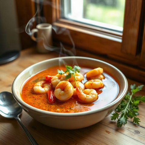 Curry de crevettes au lait de coco et poivrons