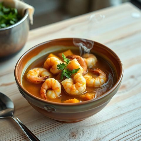Curry de crevettes au lait de coco et courge butternut