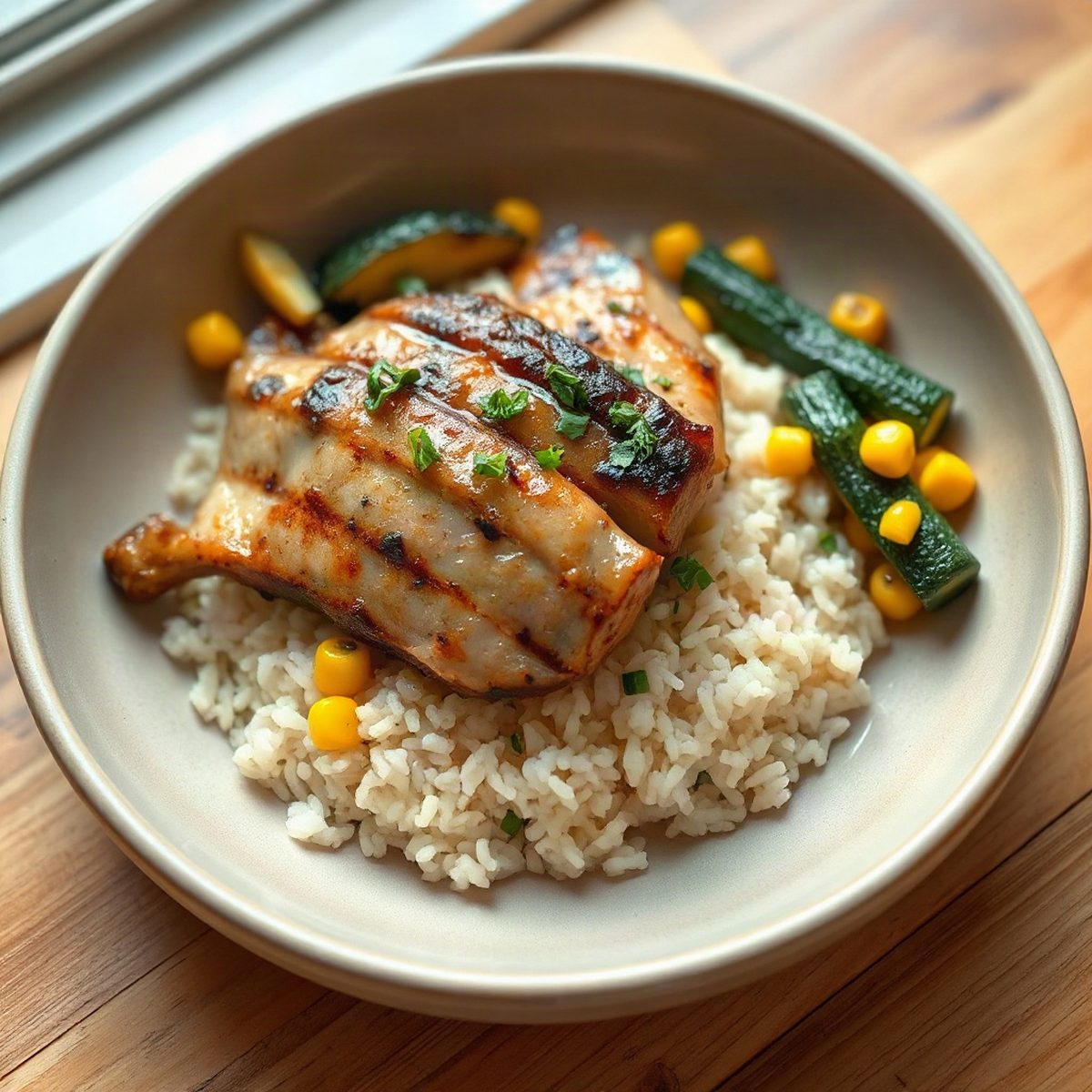 Asian Pork Sauté with Zucchini and Corn over Arborio Rice