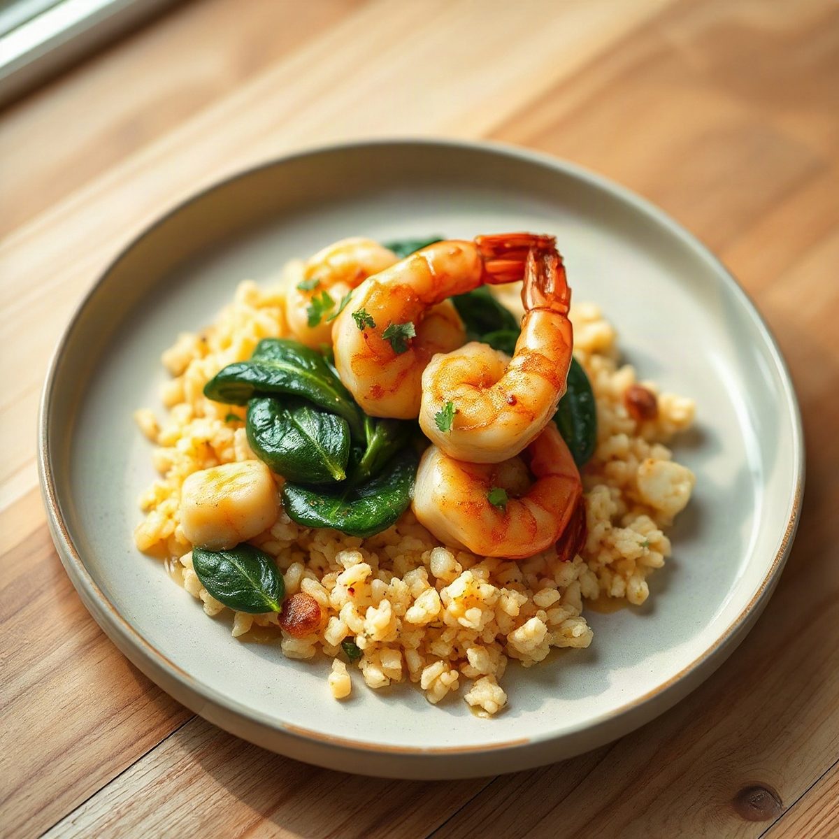 Garlic Shrimp and Spinach over Lemon Rice