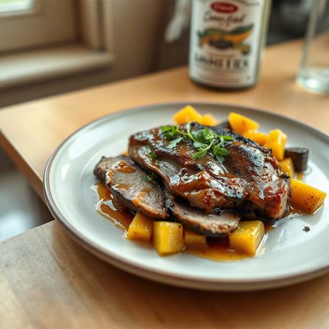 Effiloché de porc braisé à la courge et à l'érable