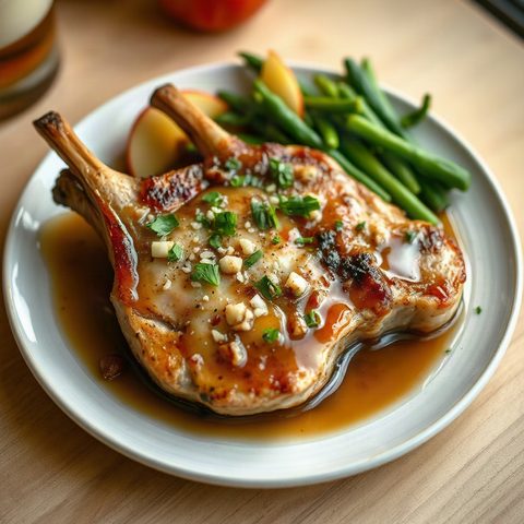 Côtelettes de porc aux pommes et sirop d'érable