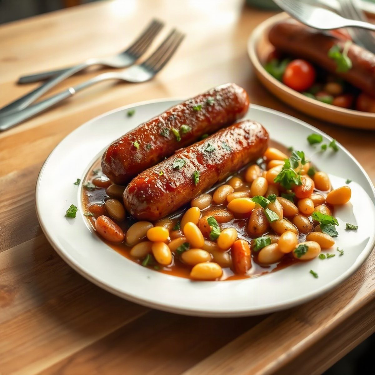 Fèves au lard aux saucisses fumées