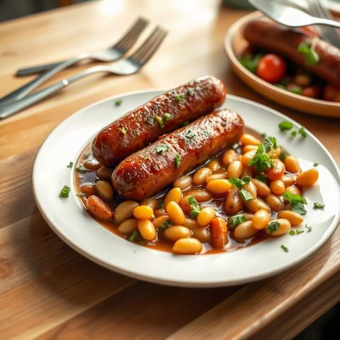 Fèves au lard aux saucisses fumées